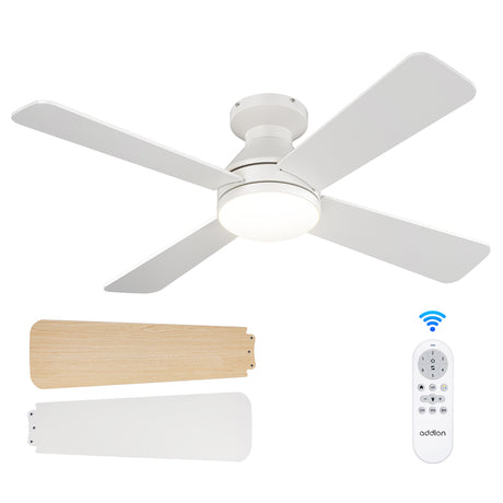 Addlon Ceiling Fans with Lights, 42 Inch Low Profile Ceiling Fan with Light And Remote Control, Flush Mount, Reversible, 3CCT Dimmable 4 Blades White/Nickel/Black Small Ceiling Fan for Bedroom Indoor/Outdoor Use