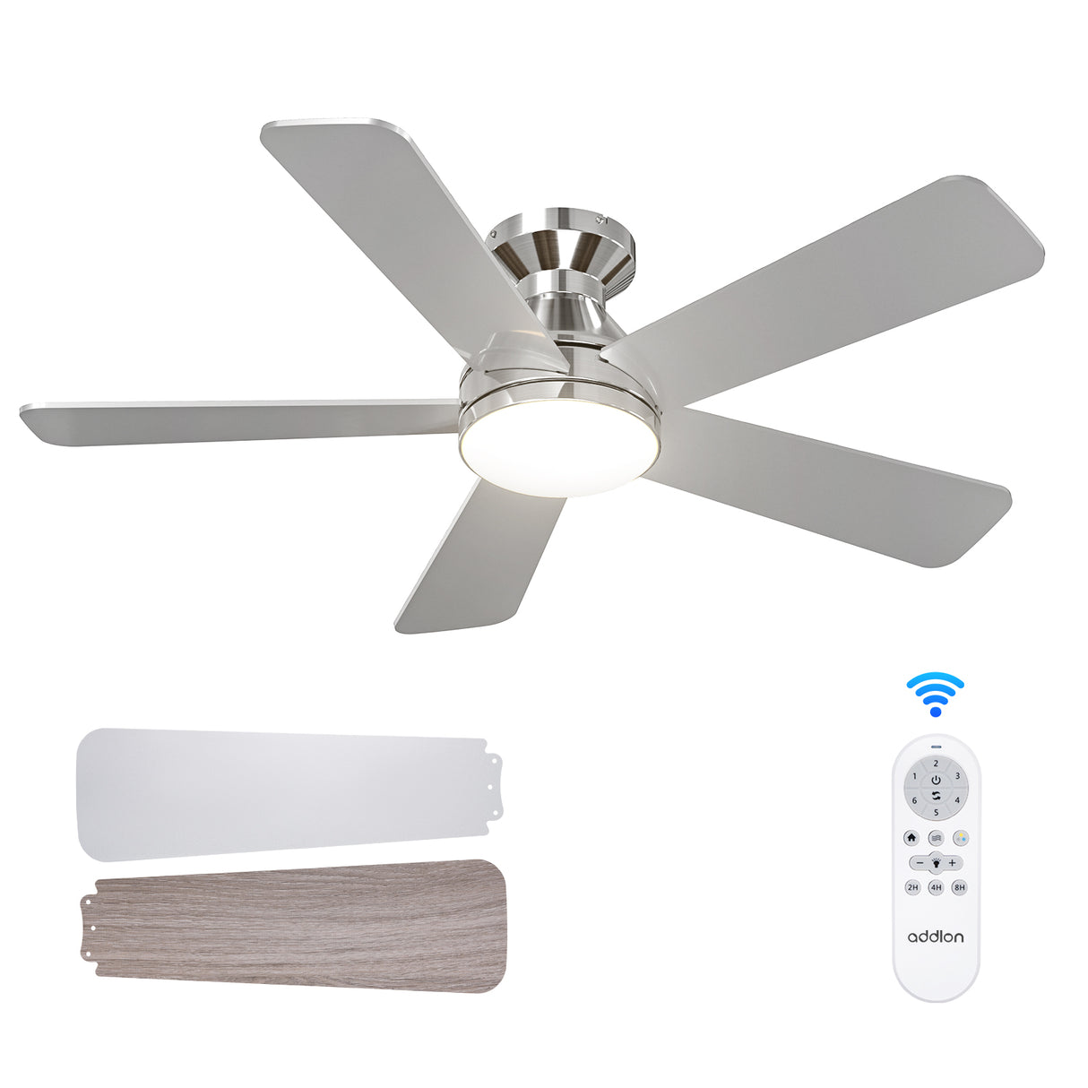 Addlon Ceiling Fans with Lights, 32/42/52 inch Low Profile Ceiling Fan with Light and Remote Control, Flush Mount, Reversible, 3CCT, Dimmable, Quiet, White/Nickel/Black Small Ceiling Fan for Bedroom Indoor/Outdoor Use