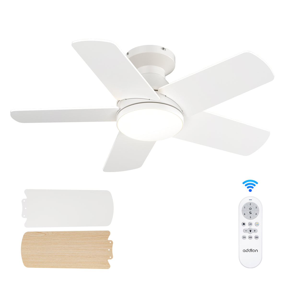 Addlon Ceiling Fans with Lights, 32/42/52 inch Low Profile Ceiling Fan with Light and Remote Control, Flush Mount, Reversible, 3CCT, Dimmable, Quiet, White/Nickel/Black Small Ceiling Fan for Bedroom Indoor/Outdoor Use