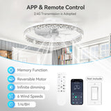 Ceiling Fans with Lights and Remote, 20'' Low Profile Ceiling Fans, 3000-6000K Dimmable Modern Flush Mount LED Fan Light, Fandelier Ceiling Fan for Bedroom, Kitchen, Living Room, White