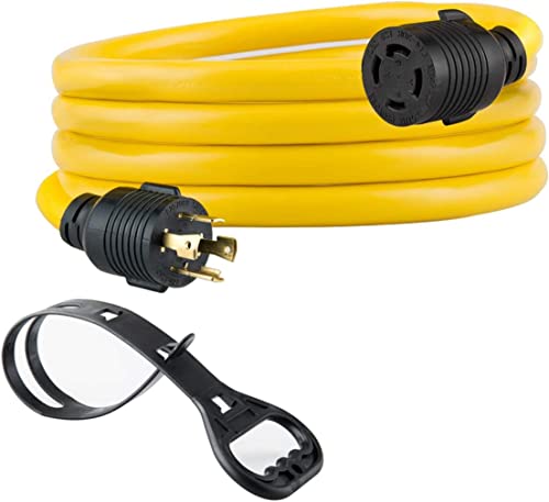 addlon 15 FEET Heavy Duty Generator Locking Power Cord NEMA L14-30P/L14-30R,4 Prong 10 Gauge SJTW Cable, 125/250V 30Amp 7500 Watts Yellow Generator Lock Extension Cord with UL Listed