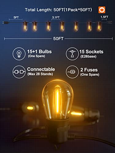 addlon LED Outdoor String Lights with Dimmable Edison Shatterproof Bulbs