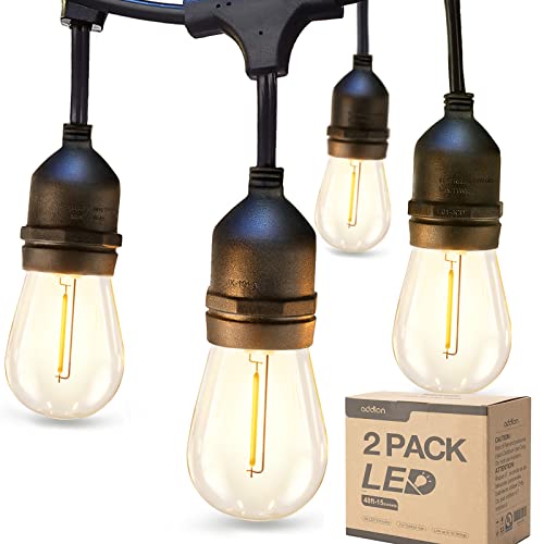 addlon 96FT(48FT*2) LED Outdoor String Lights with Edison Shatterproof Bulbs Commercial Grade Dimmable Patio Cafe Light, UL Listed Weatherproof Strand 30 Hanging Sockets for Bistro Backyard