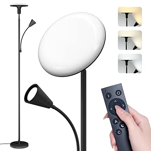 addlon Floor Lamp with Remote Control, Standing lamp with Adjustable Reading lamp, Tall lamp with stepless Brightness and Color temperatures Floor lamp for Living Room Bedroom and Office - Black