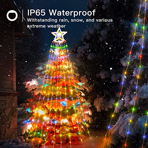 addlon Christmas Decorations Lights, 306 LED IP65 Waterproof Star Christmas Tree Lights with Remote, 8 Modes Christmas Lights Outdoor with 9 Ground Stakes for Christmas, RGB & Warm White