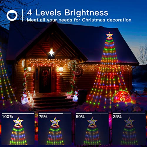addlon Christmas Decorations Lights, 306 LED IP65 Waterproof Star Christmas Tree Lights with Remote, 8 Modes Christmas Lights Outdoor with 9 Ground Stakes for Christmas, RGB & Warm White