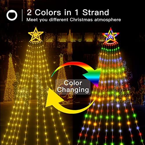 addlon Christmas Decorations Lights, 306 LED IP65 Waterproof Star Christmas Tree Lights with Remote, 8 Modes Christmas Lights Outdoor with 9 Ground Stakes for Christmas, RGB & Warm White