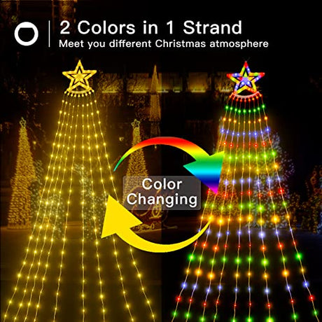 addlon Christmas Decorations Lights, 306 LED IP65 Waterproof Star Christmas Tree Lights with Remote, 8 Modes Christmas Lights Outdoor with 9 Ground Stakes for Christmas, RGB & Warm White