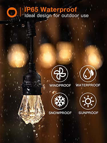 addlon 48FT Smart Outdoor String Lights with 24 Diamond Appearance Bulbs, APP & Remote Control Dimmable, Shatterproof Waterproof Patio Lights Work with Alexa for Patio, Porch, Warm White