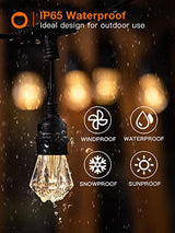 addlon 48FT Smart Outdoor String Lights with 24 Diamond Appearance Bulbs, APP & Remote Control Dimmable, Shatterproof Waterproof Patio Lights Work with Alexa for Patio, Porch, Warm White