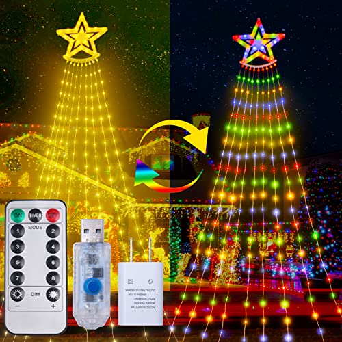 addlon Christmas Decorations Lights, 306 LED IP65 Waterproof Star Christmas Tree Lights with Remote, 8 Modes Christmas Lights Outdoor with 9 Ground Stakes for Christmas, RGB & Warm White