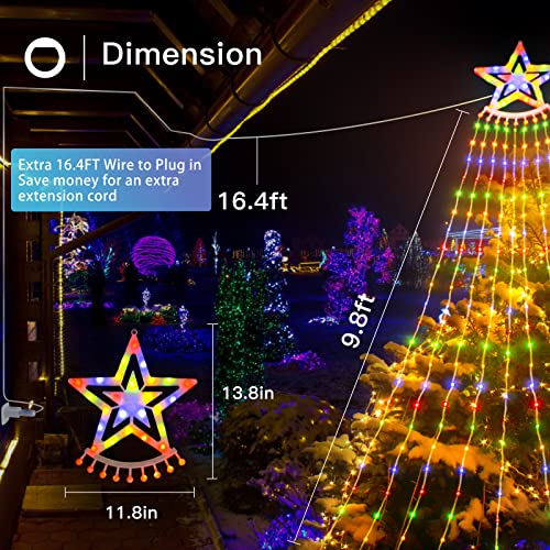 addlon Christmas Decorations Lights, 306 LED IP65 Waterproof Star Christmas Tree Lights with Remote, 8 Modes Christmas Lights Outdoor with 9 Ground Stakes for Christmas, RGB & Warm White