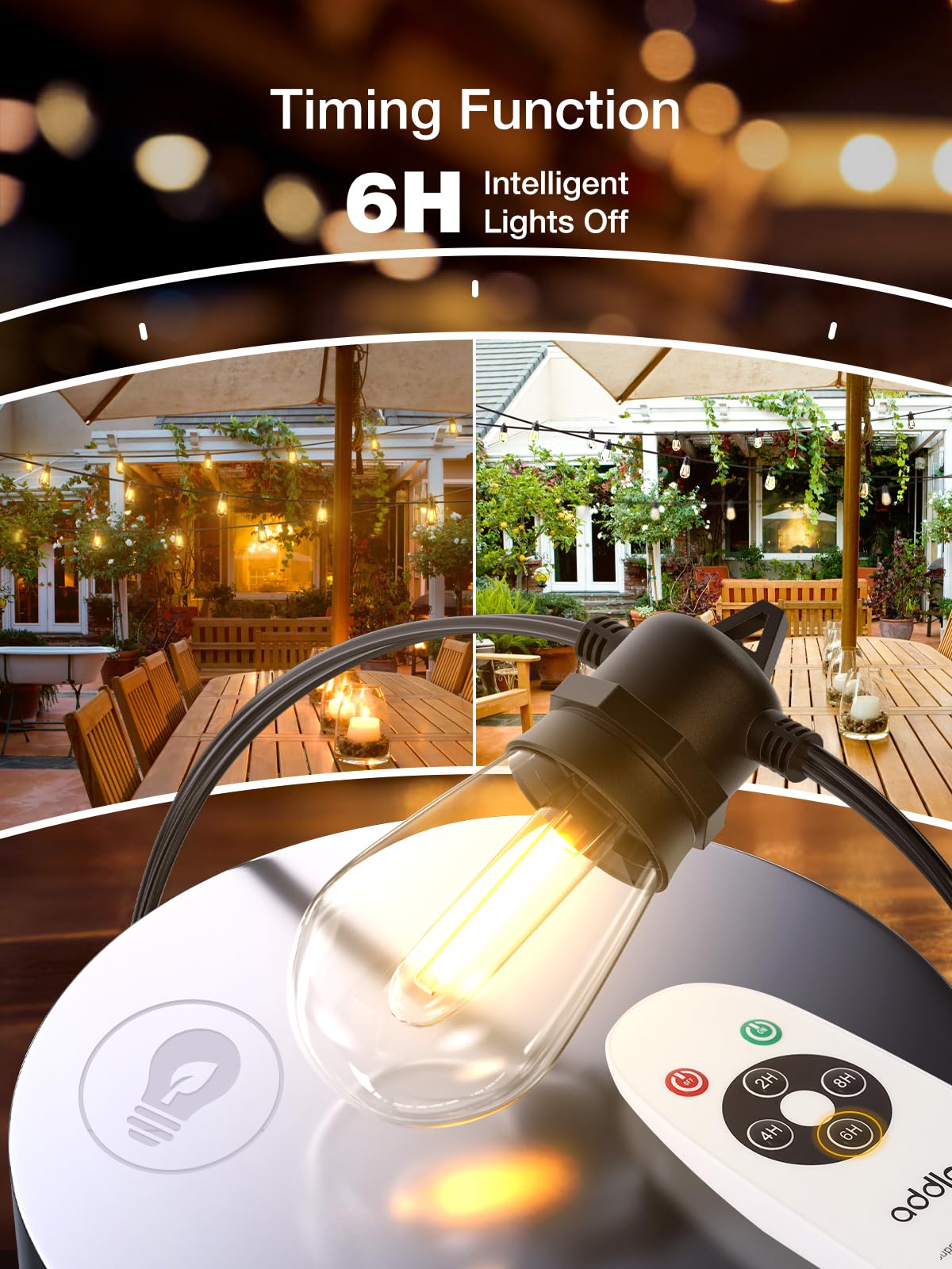 addlon 50FT LED Outdoor String Lights with Timer